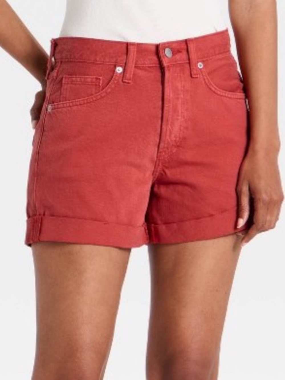 Universal Thread Red High-Rise Cuffed Denim Shorts